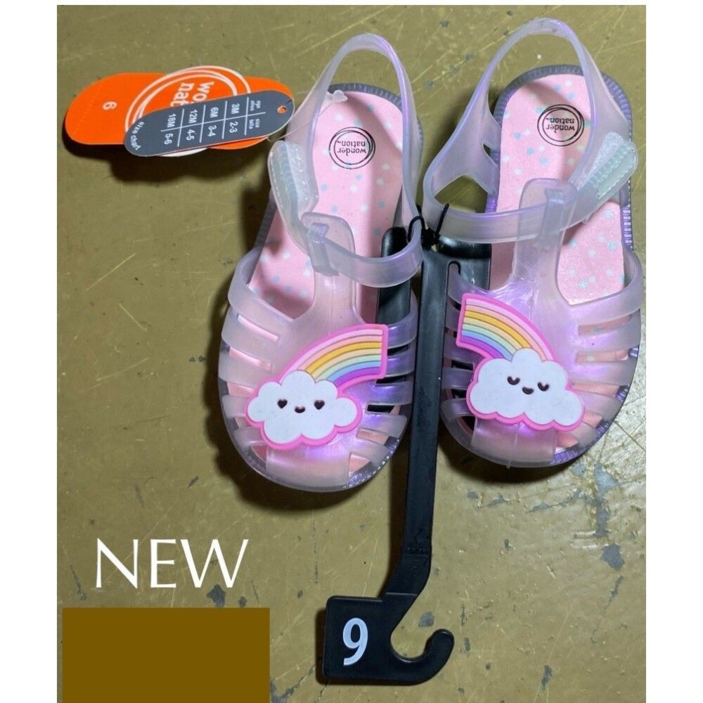 Wonder Nation Toddler Girls Mary Jane Jelly Shoes with Cloud & Rainbow Size 6C